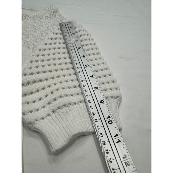 NEW Aqua Cotton Crochet Puff Sleeve Top M White Pointelle Knit Short Sleeve NWT - Picture 10 of 10
